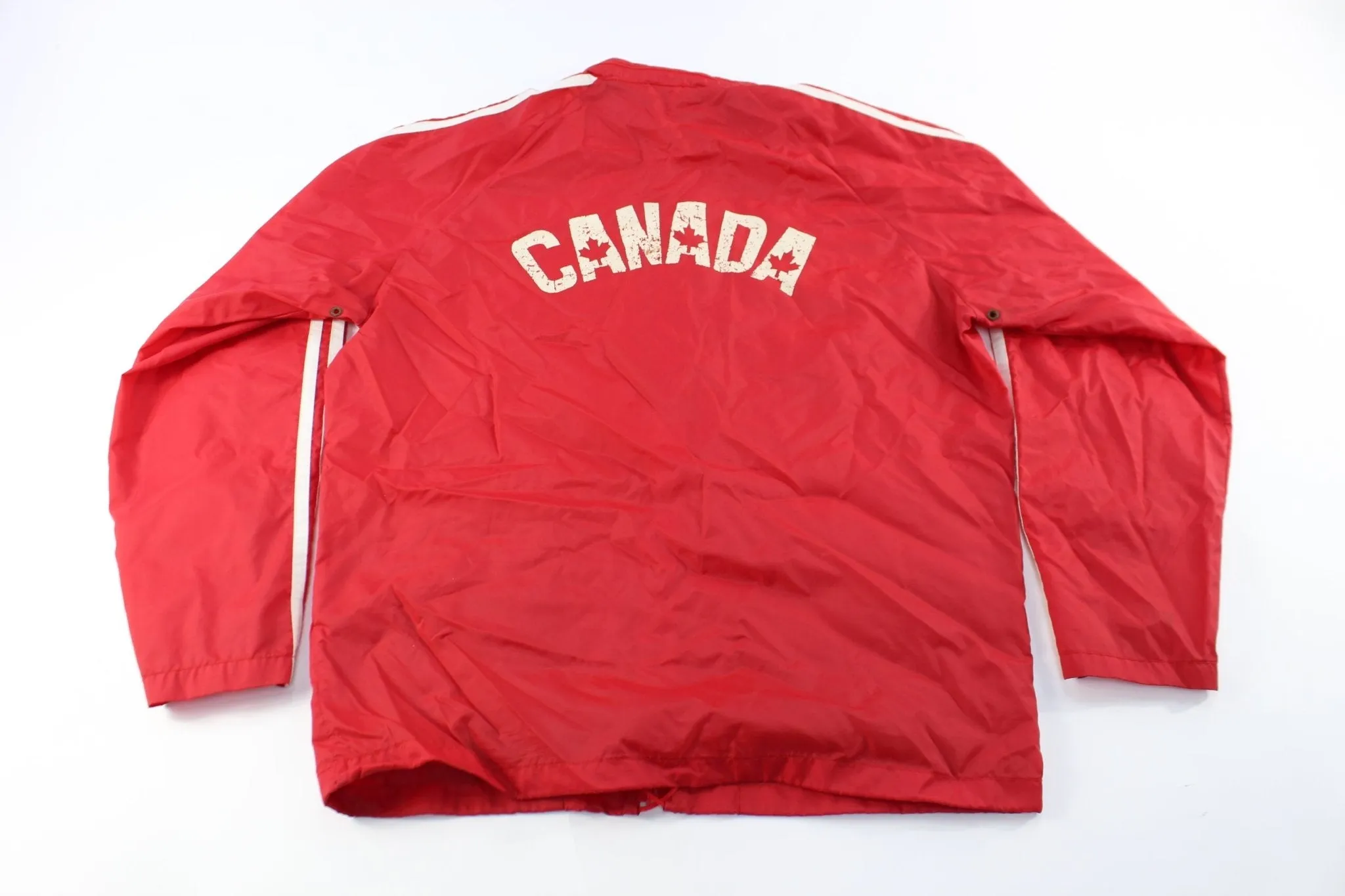 80's Adidas Embroidered Logo Red & White Striped Canada Jacket