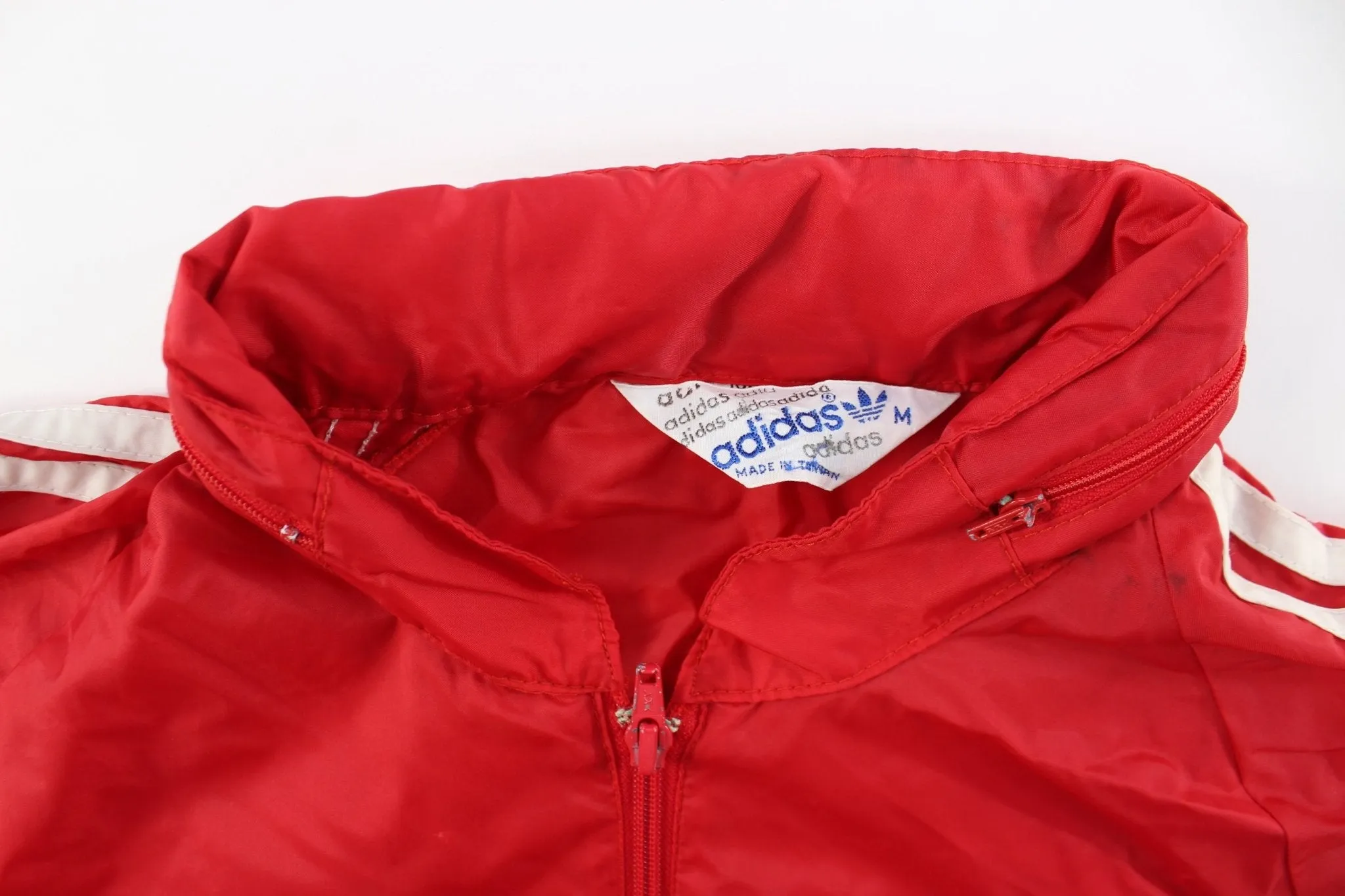 80's Adidas Embroidered Logo Red & White Striped Canada Jacket