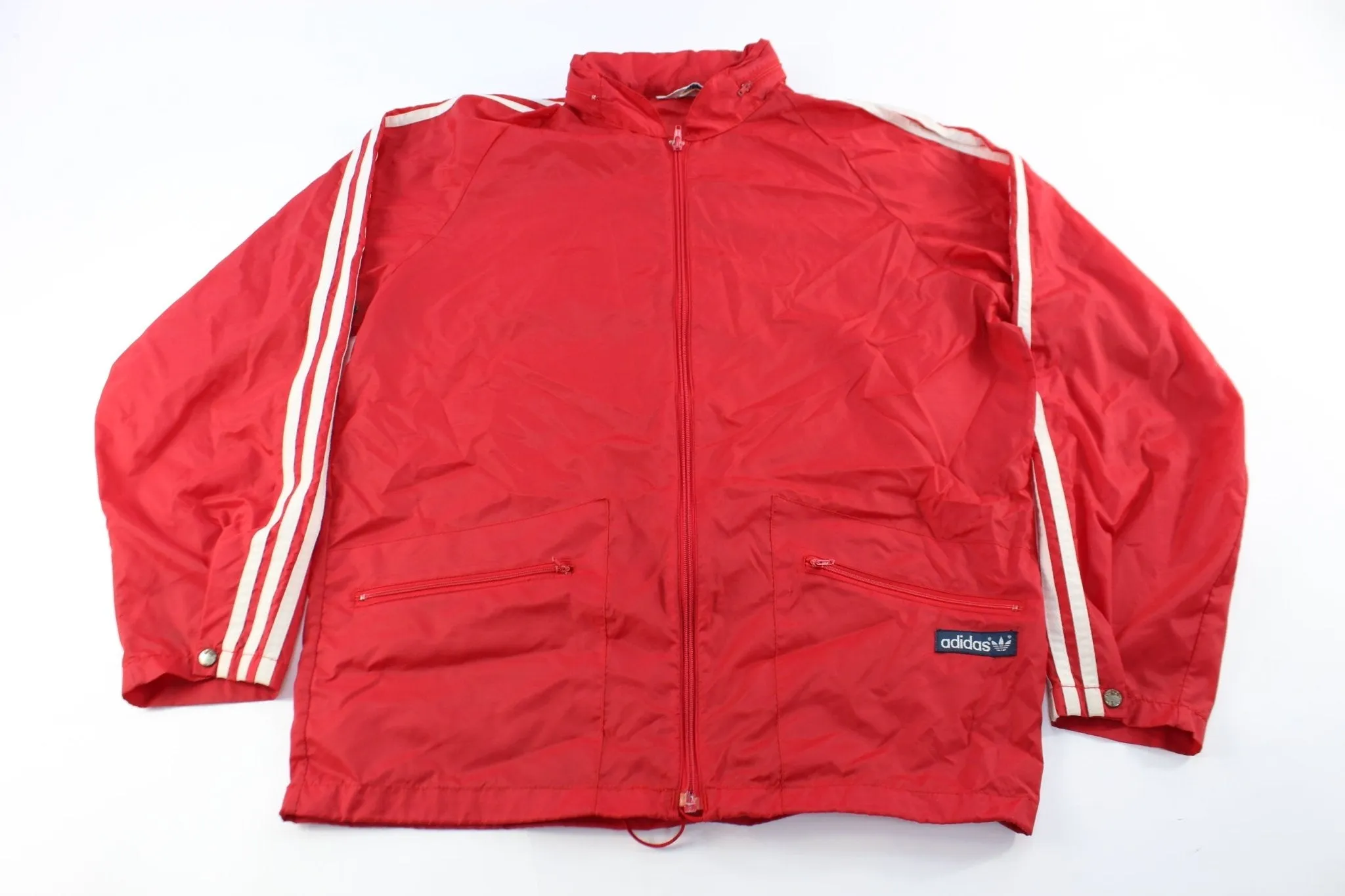 80's Adidas Embroidered Logo Red & White Striped Canada Jacket