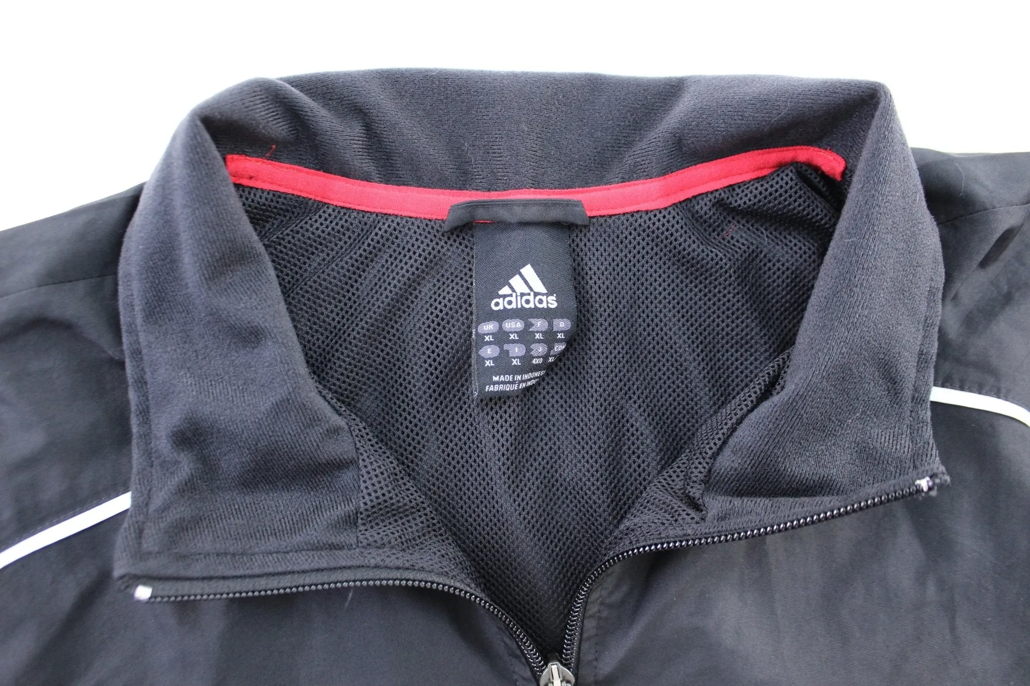 Adidas Embroidered Logo Black & White Striped Windbreaker Pullover
