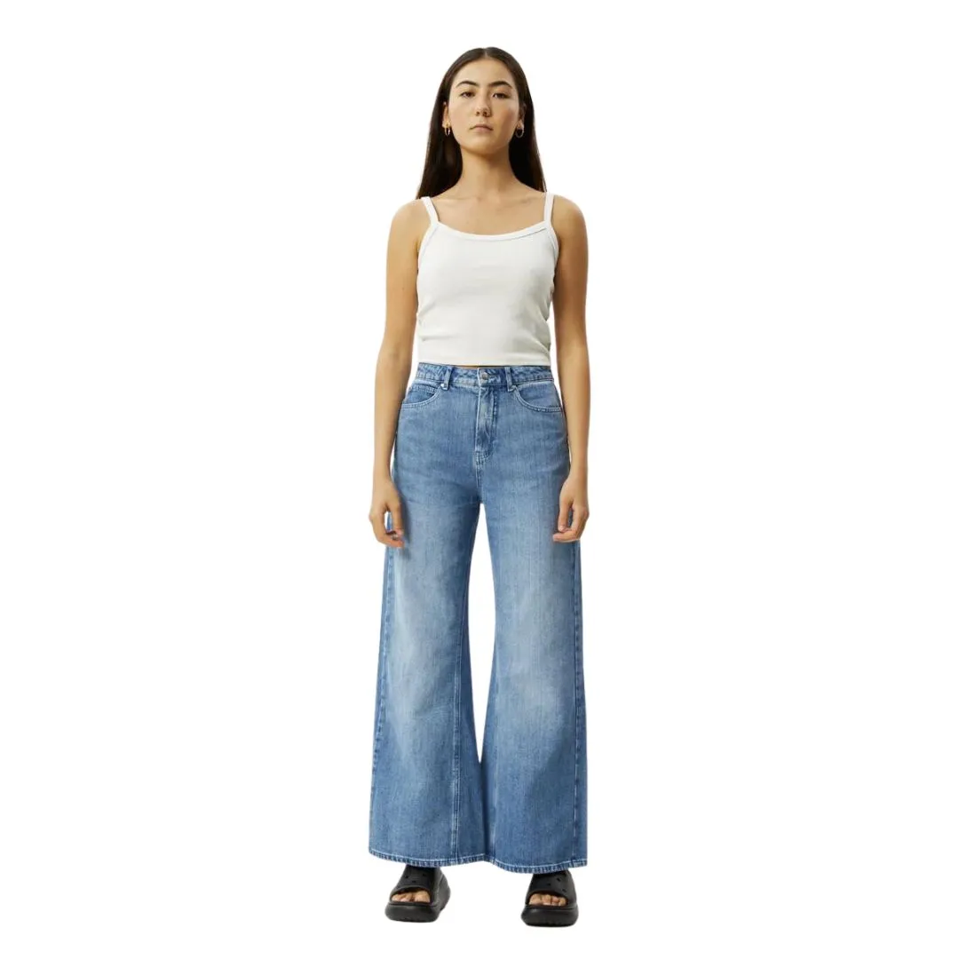 Afends Womens Gigi Hemp Denim Flared Jeans - Worn Blue