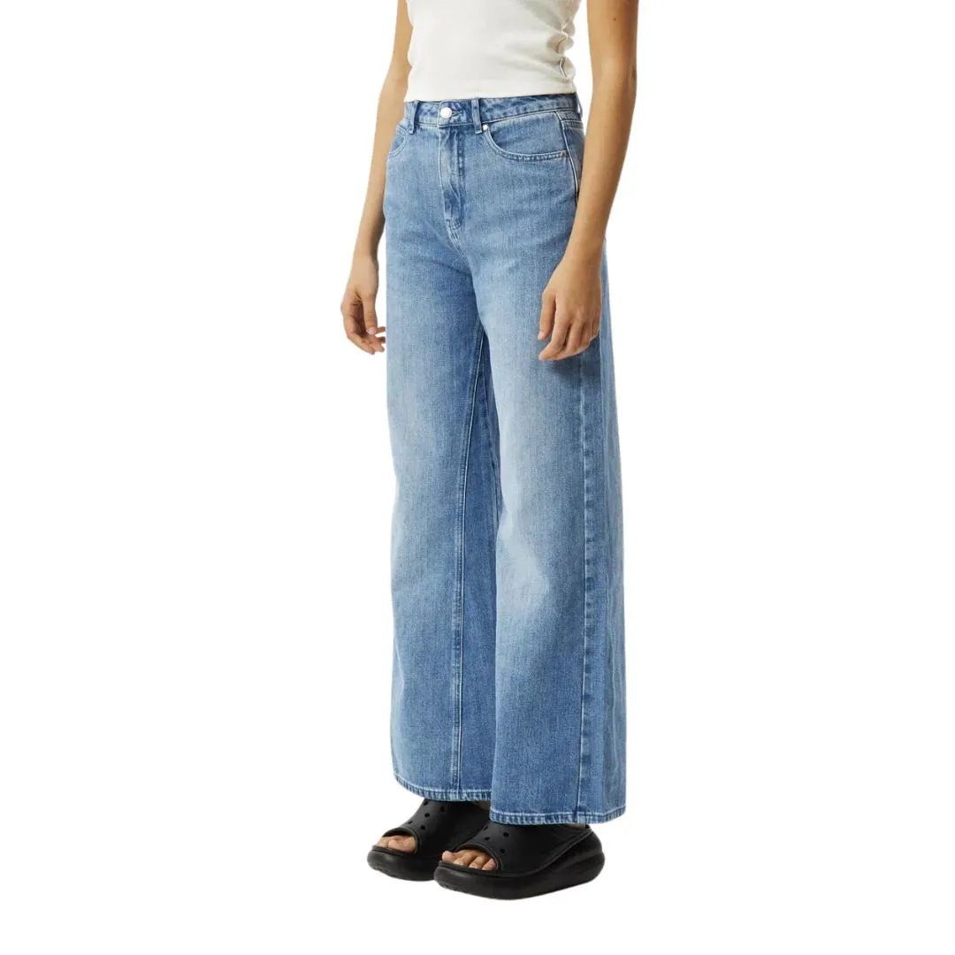 Afends Womens Gigi Hemp Denim Flared Jeans - Worn Blue