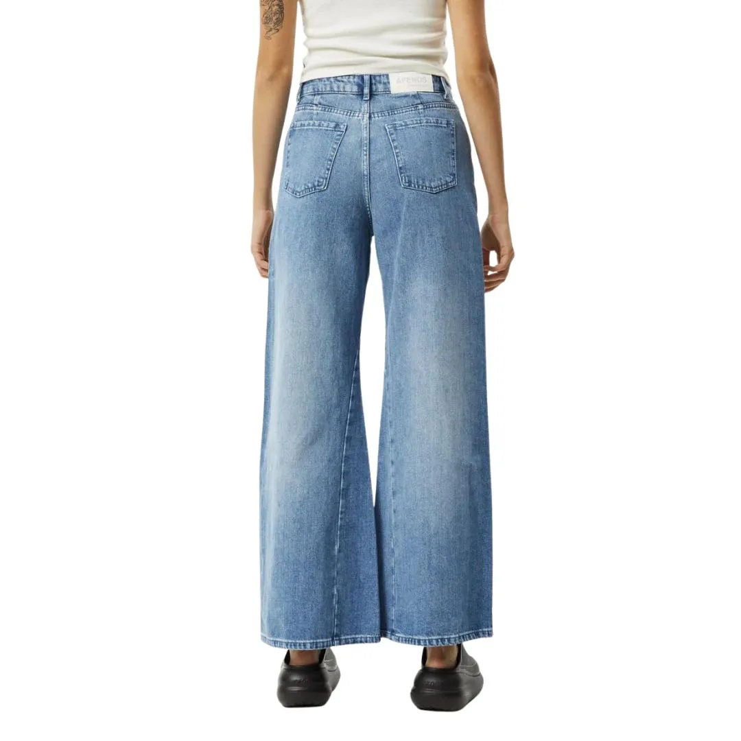 Afends Womens Gigi Hemp Denim Flared Jeans - Worn Blue