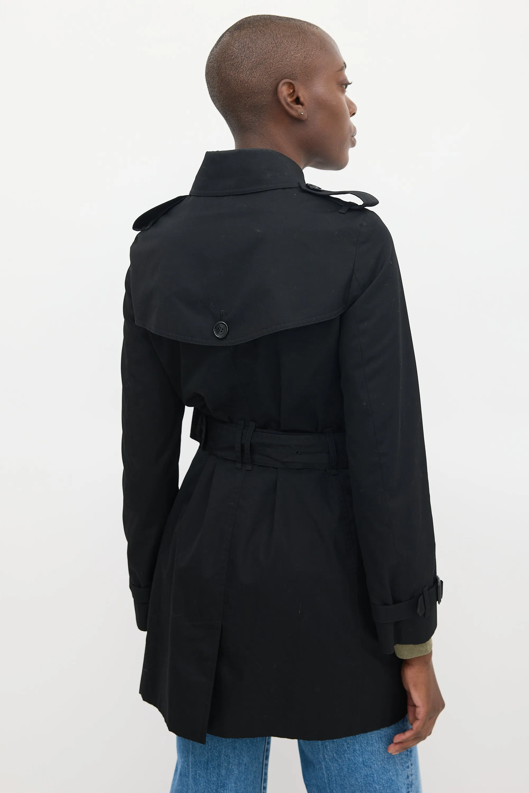 Black Cotton Mid Length Trench Coat
