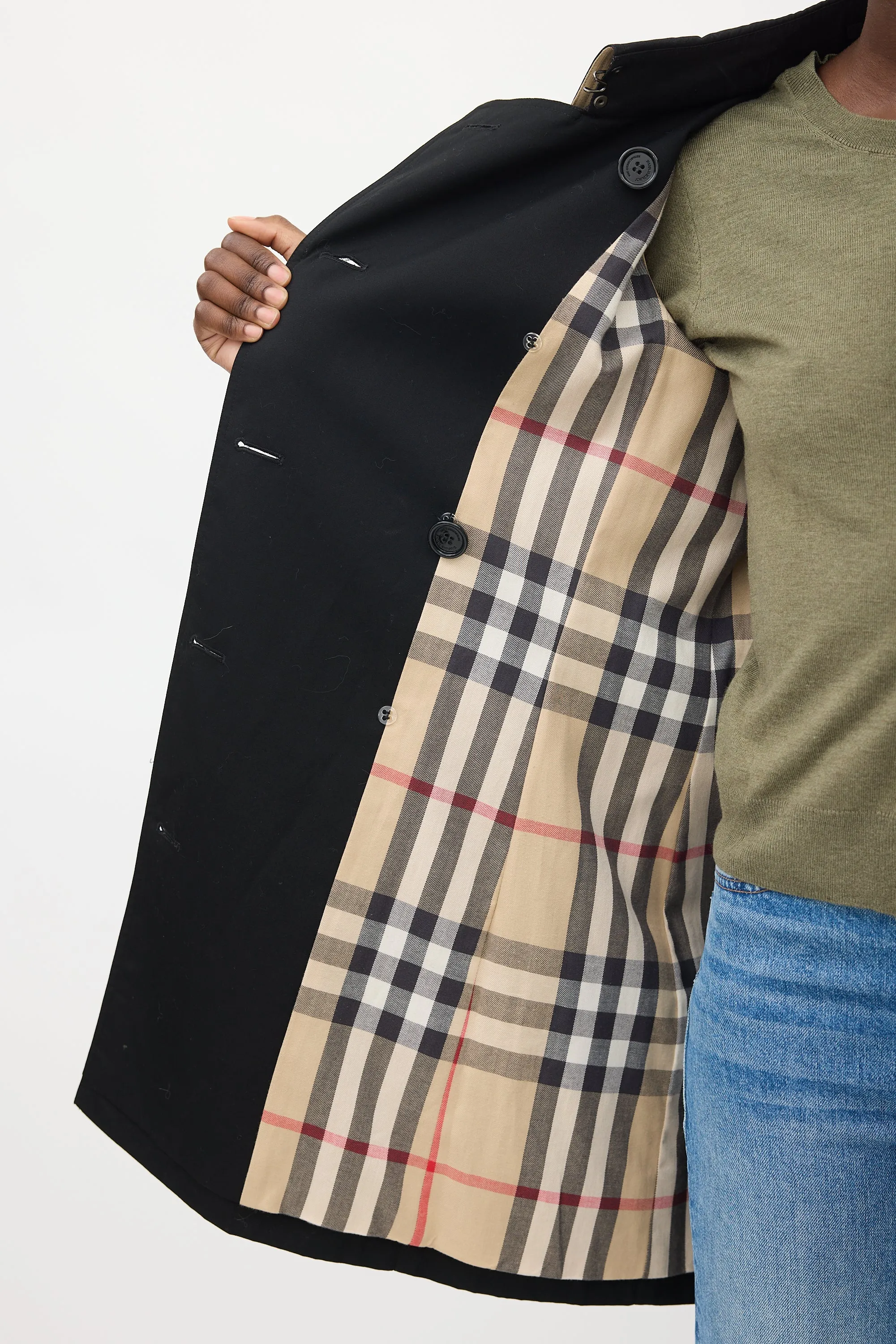Black Cotton Mid Length Trench Coat