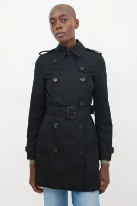 Black Cotton Mid Length Trench Coat