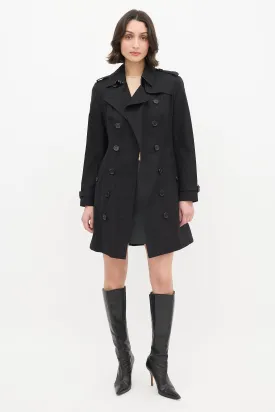 Black Double Breasted Belted Midi Trench Coat