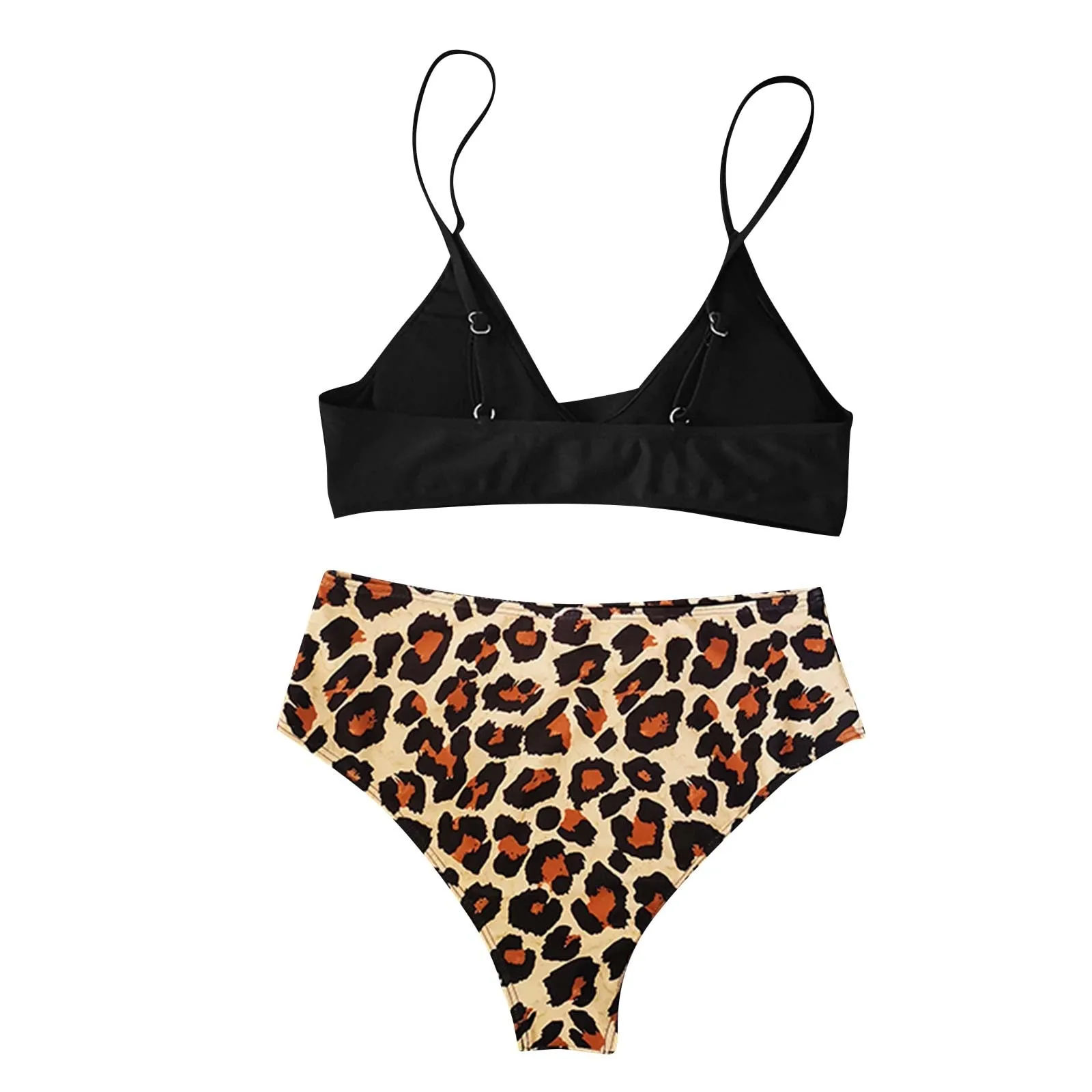 Black Leopard Lace Up Two Pieces Swimwear