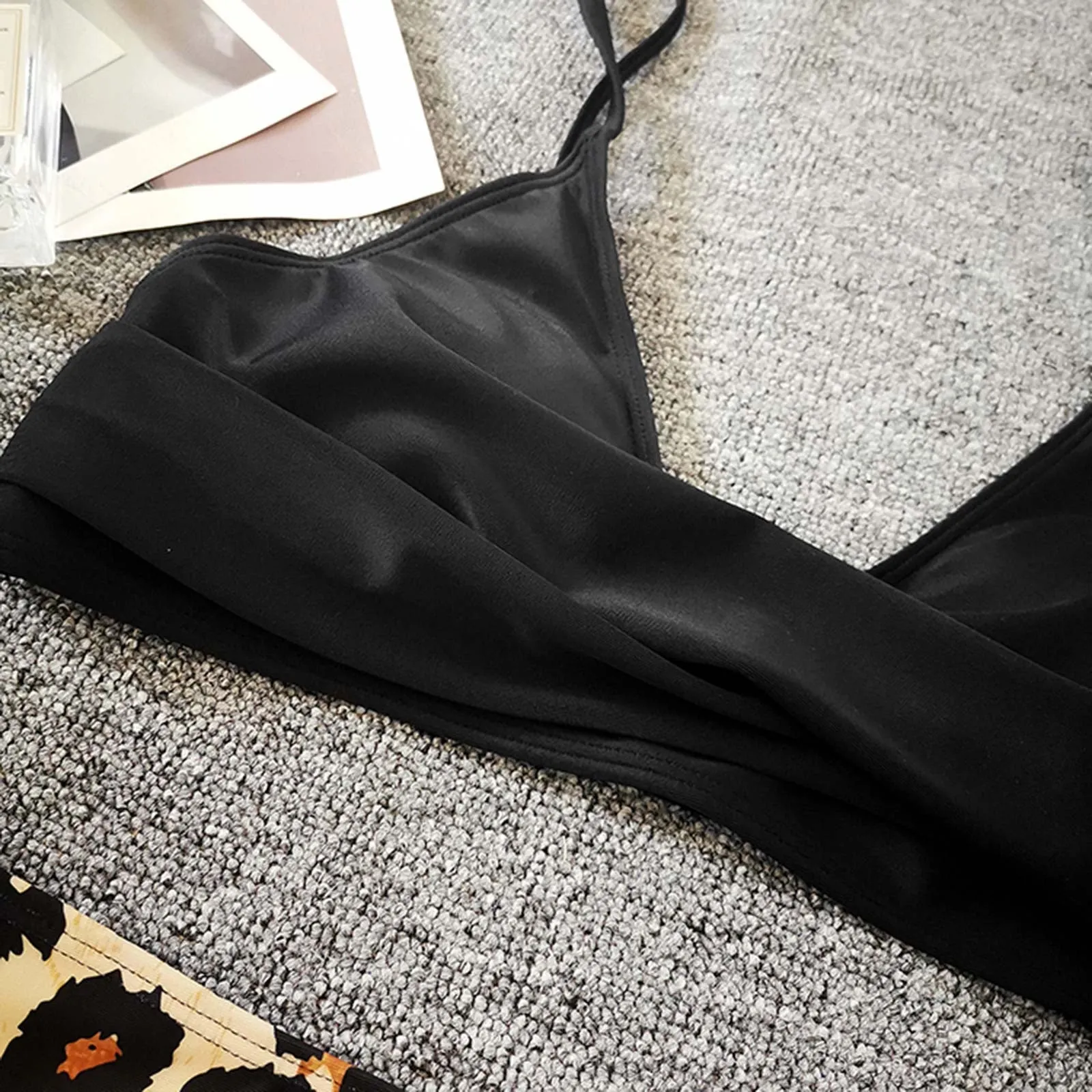 Black Leopard Lace Up Two Pieces Swimwear