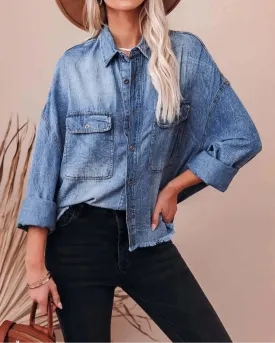 Boho Bat-Sleeve Denim Shirt Jacket