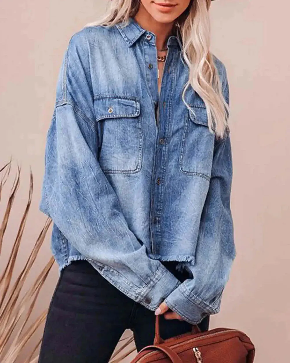 Boho Bat-Sleeve Denim Shirt Jacket