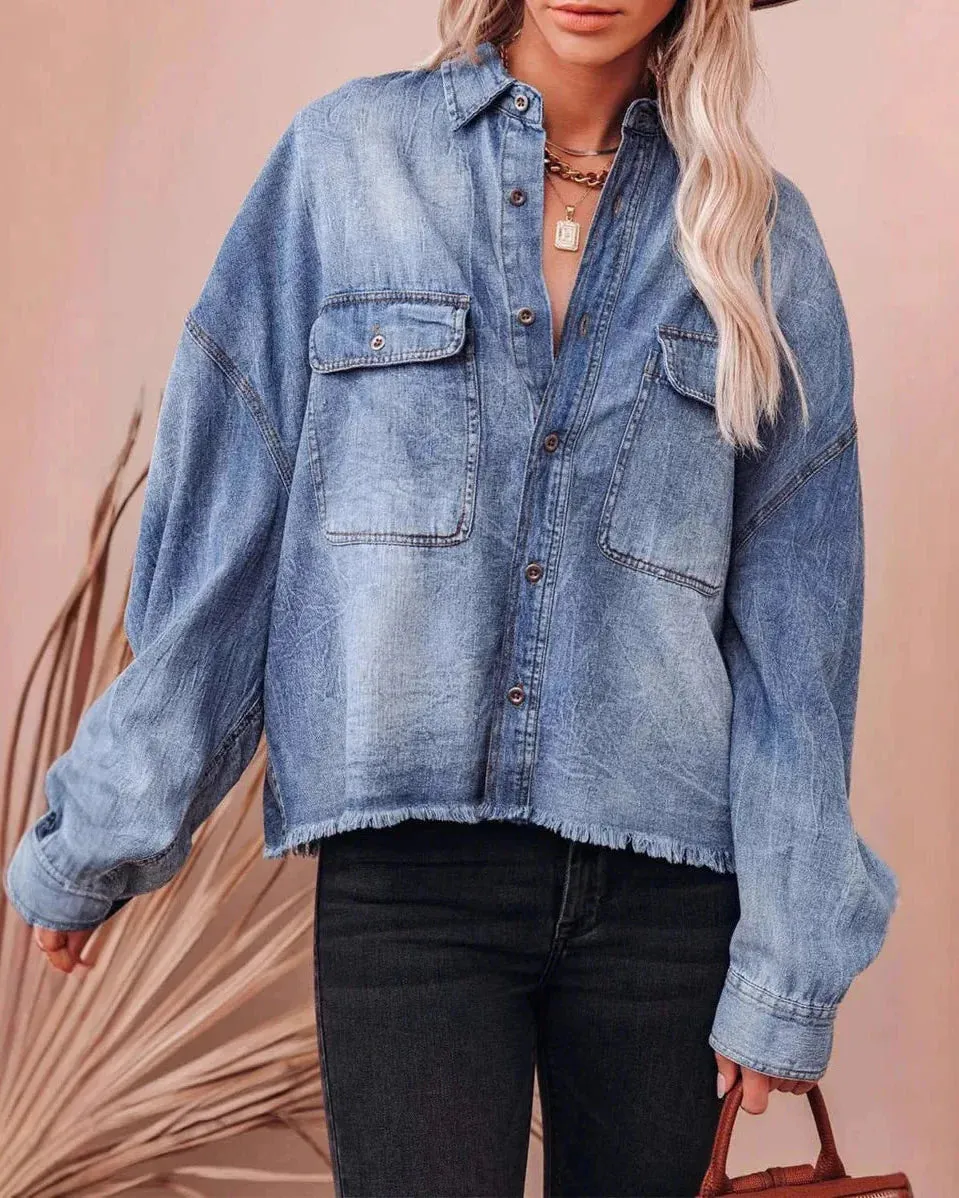 Boho Bat-Sleeve Denim Shirt Jacket