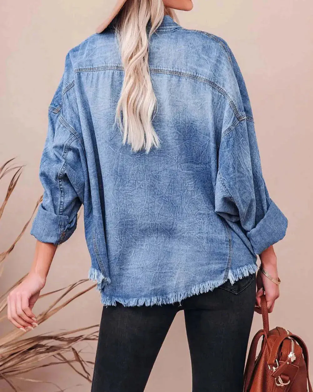 Boho Bat-Sleeve Denim Shirt Jacket