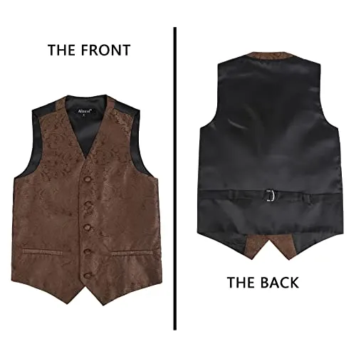 Boy's Classic Paisley Bow Tie and Suit Vest Set, 079-Brown