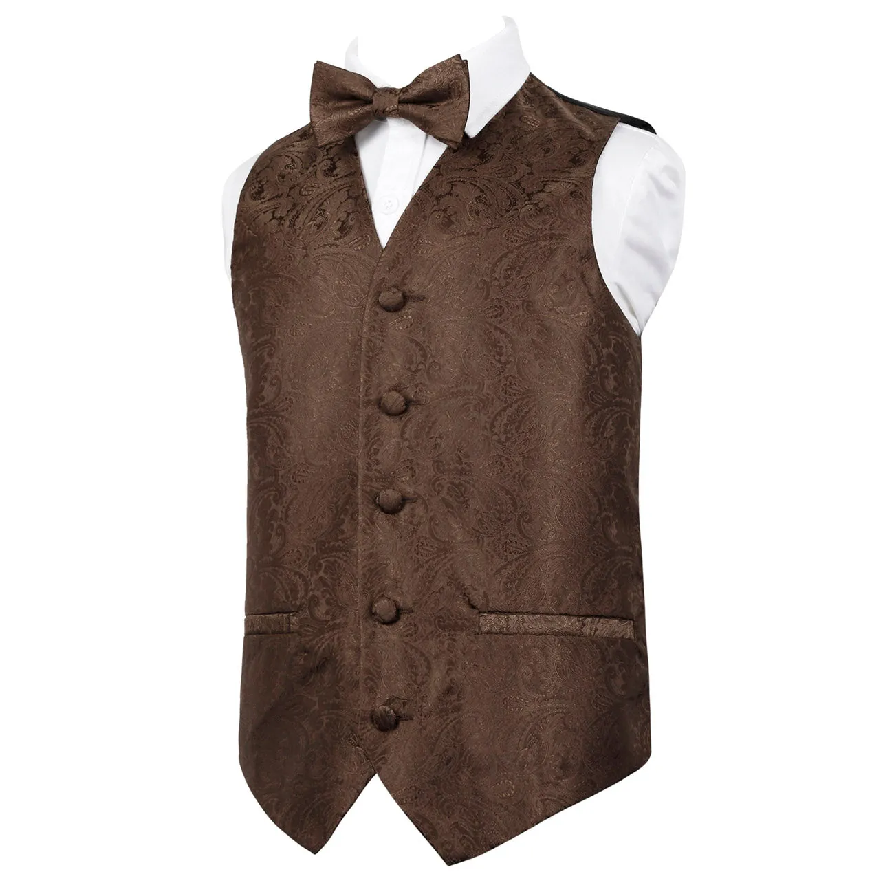 Boy's Classic Paisley Bow Tie and Suit Vest Set, 079-Brown