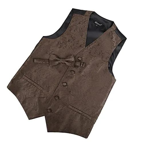 Boy's Classic Paisley Bow Tie and Suit Vest Set, 079-Brown
