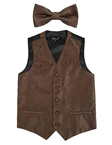 Boy's Classic Paisley Bow Tie and Suit Vest Set, 079-Brown