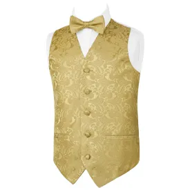 Boy's Classic Paisley Bow Tie and Suit Vest Set, 079-Golden Olive