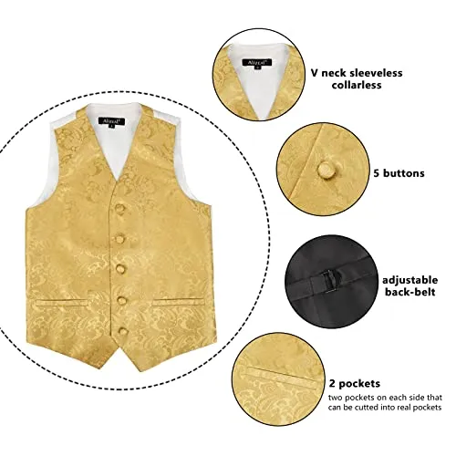 Boy's Classic Paisley Bow Tie and Suit Vest Set, 079-Golden Olive