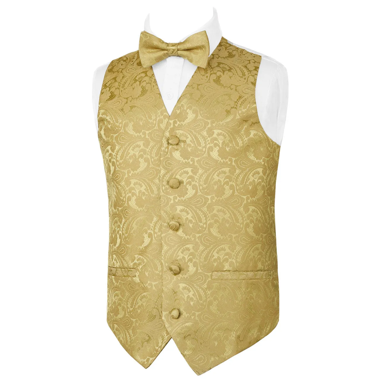 Boy's Classic Paisley Bow Tie and Suit Vest Set, 079-Golden Olive