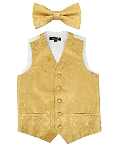 Boy's Classic Paisley Bow Tie and Suit Vest Set, 079-Golden Olive