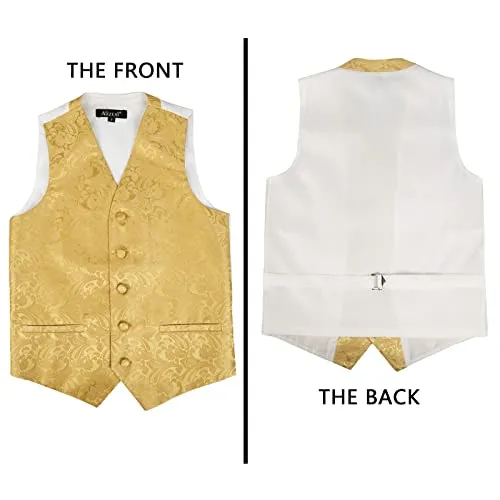 Boy's Classic Paisley Bow Tie and Suit Vest Set, 079-Golden Olive