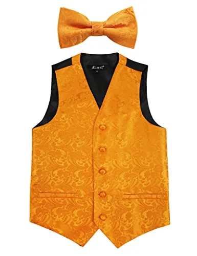 Boy's Classic Paisley Bow Tie and Suit Vest Set, 079-Orange