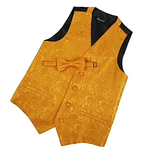Boy's Classic Paisley Bow Tie and Suit Vest Set, 079-Orange