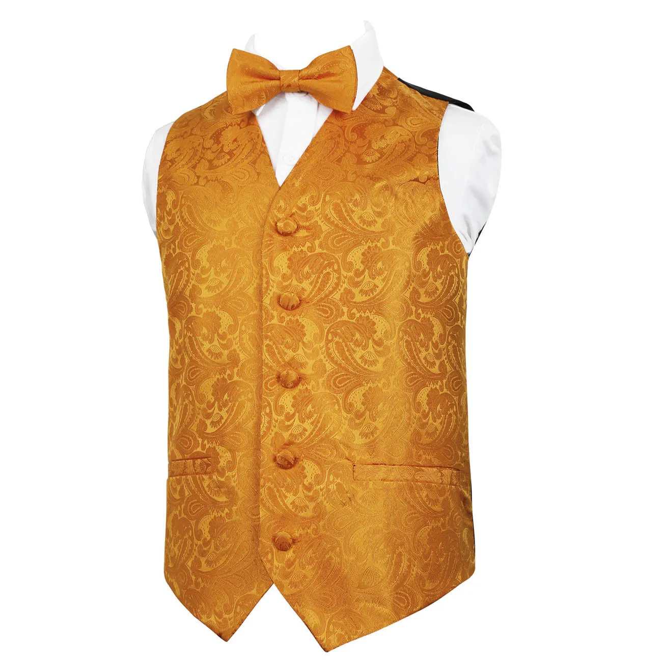 Boy's Classic Paisley Bow Tie and Suit Vest Set, 079-Orange