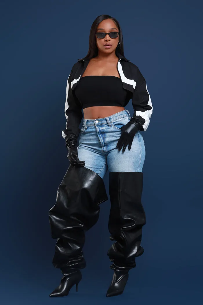 Bring The Heat Cropped Windbreaker - Black/White
