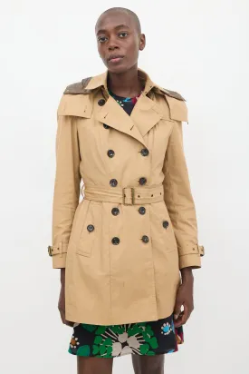 Brown Cotton Modular Hooded Mid Length Trench Coat
