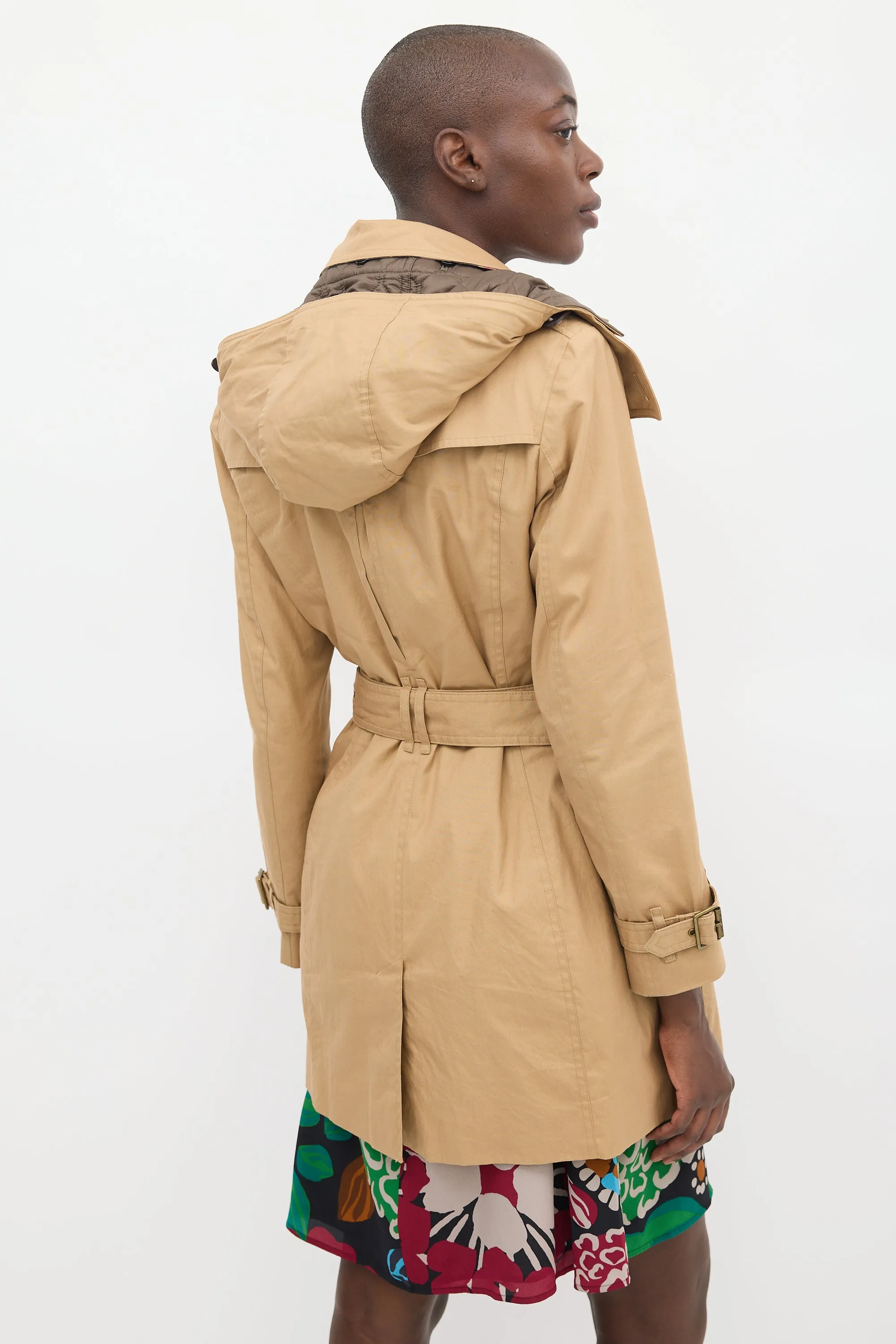 Brown Cotton Modular Hooded Mid Length Trench Coat