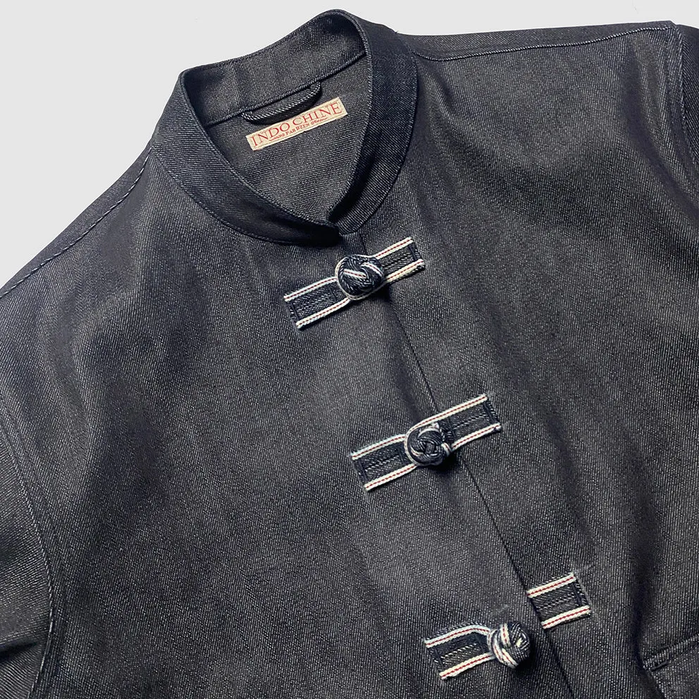 BZEN M.3098R TANG REGULAR FIT CHINESE SHIRT JACKET IN INDIGO SELVEDGE DENIM-12OZ-HRH INDIGO