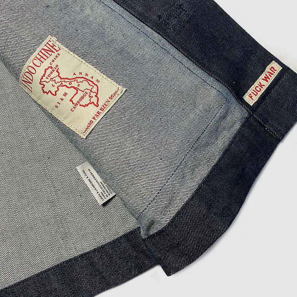 BZEN M.3098R TANG REGULAR FIT CHINESE SHIRT JACKET IN INDIGO SELVEDGE DENIM-12OZ-HRH INDIGO