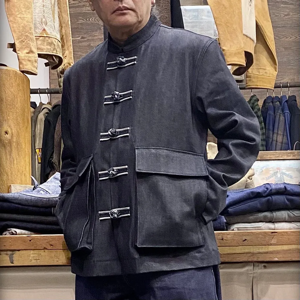 BZEN M.3098R TANG REGULAR FIT CHINESE SHIRT JACKET IN INDIGO SELVEDGE DENIM-12OZ-HRH INDIGO