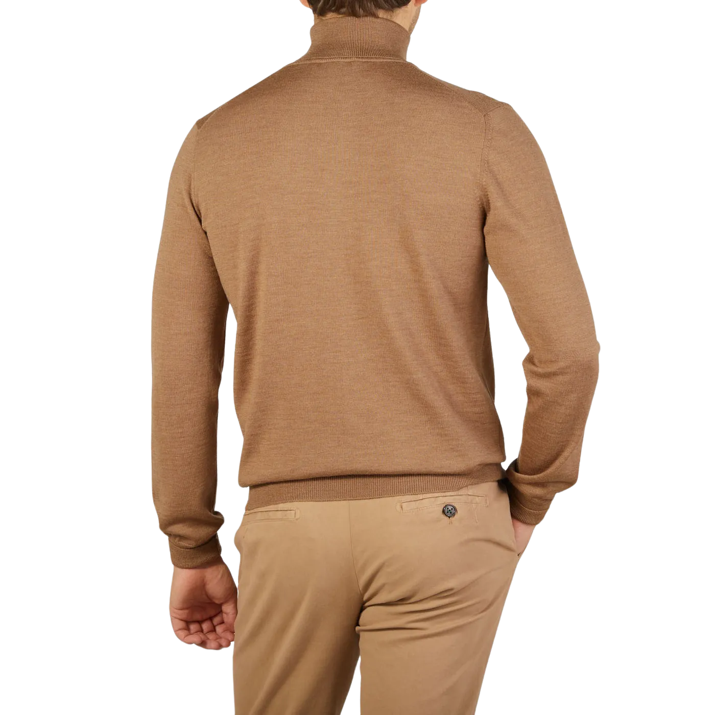 Camel Beige Extra Fine Merino Roll Neck