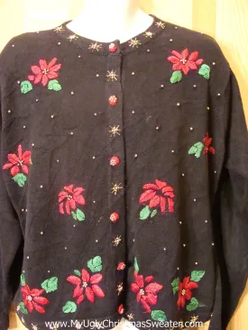 Cheesy Ugly Christmas Sweater with Festive Poinsettias and Ivy
