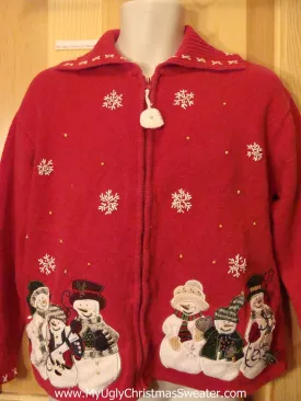 Christmas Sweater Red with Snowmen Families