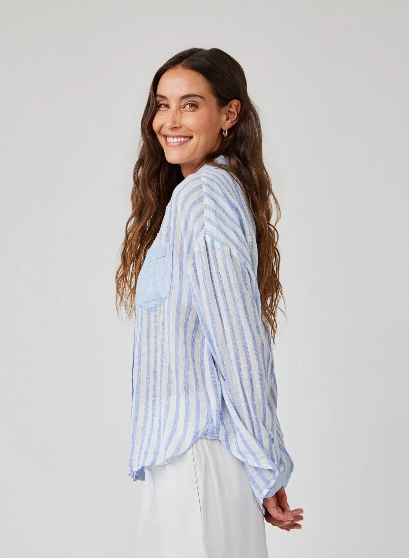 Contrast Pocket BF Shirt - Blue Sky Stripe