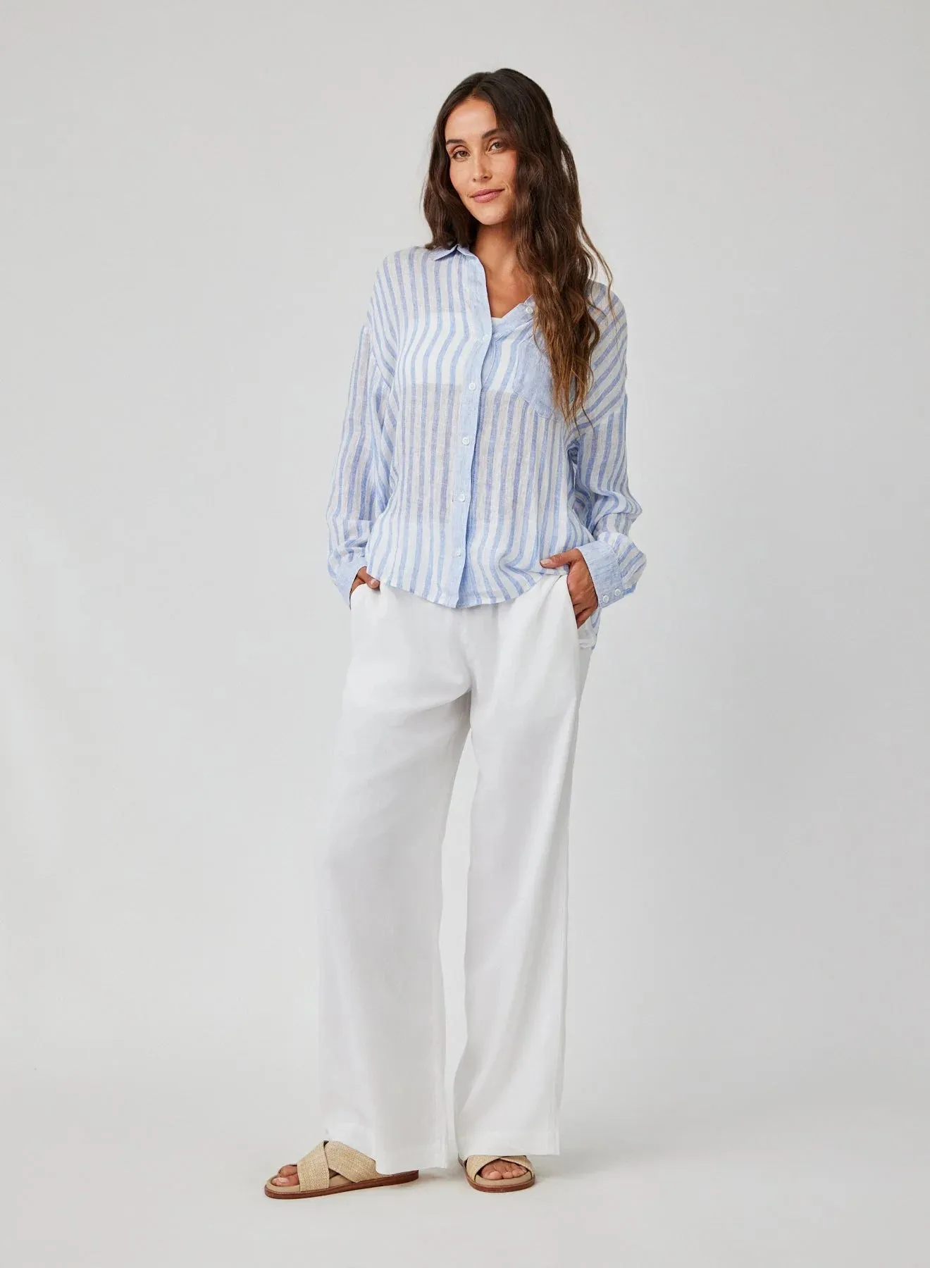 Contrast Pocket BF Shirt - Blue Sky Stripe