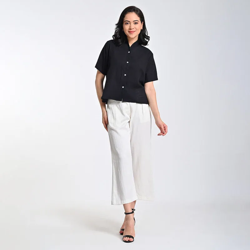 Cotton Solid Co Ord Set For Women | Top & Pant | Half Sleeves | Black & Cream