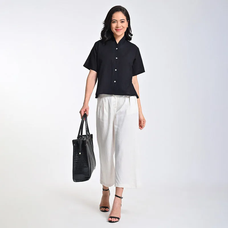 Cotton Solid Co Ord Set For Women | Top & Pant | Half Sleeves | Black & Cream