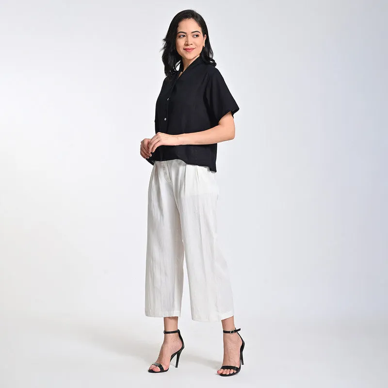 Cotton Solid Co Ord Set For Women | Top & Pant | Half Sleeves | Black & Cream
