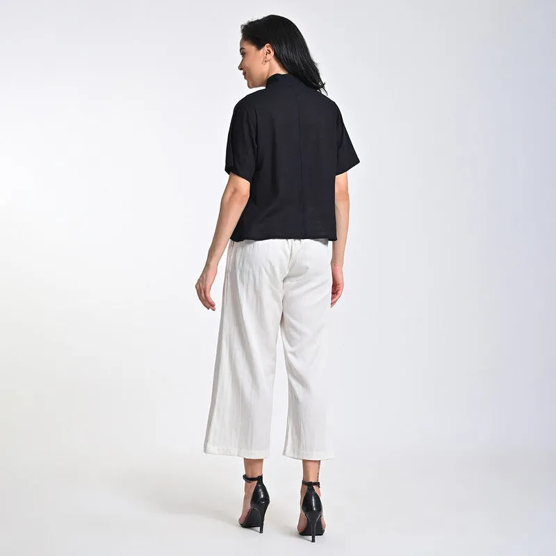 Cotton Solid Co Ord Set For Women | Top & Pant | Half Sleeves | Black & Cream