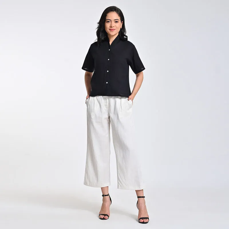 Cotton Solid Co Ord Set For Women | Top & Pant | Half Sleeves | Black & Cream