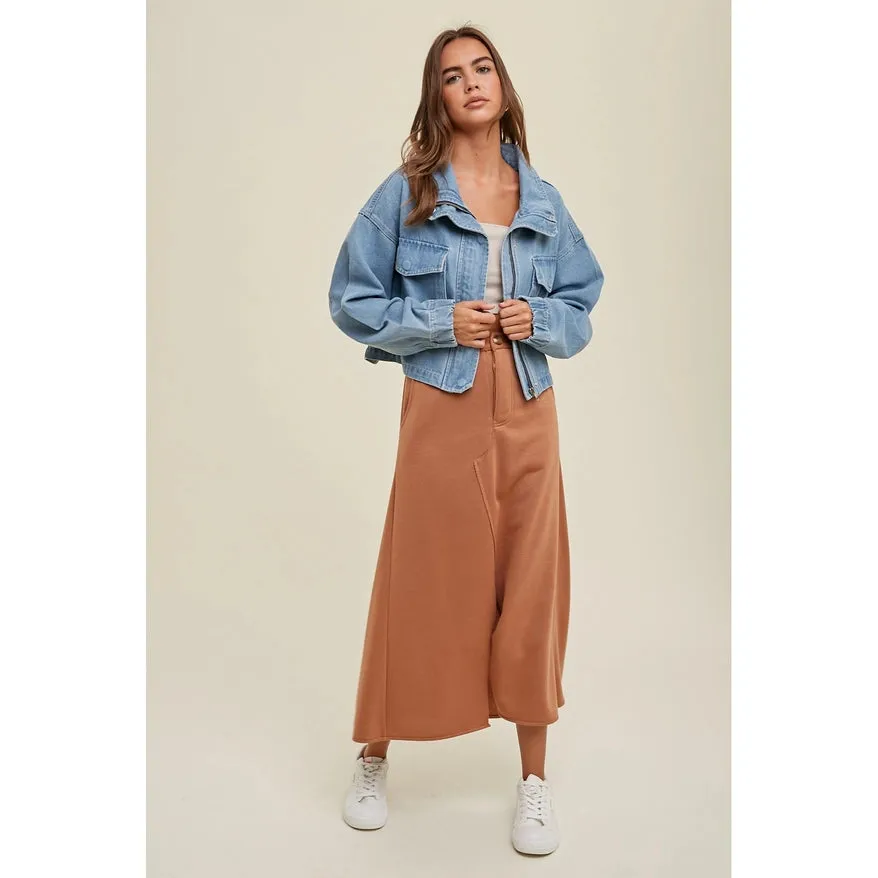 Cropped Bomber Denim Jacket
