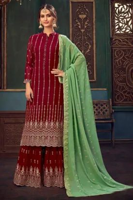 Deep Maroon Faux Georgette Pakistani Sharara Suit