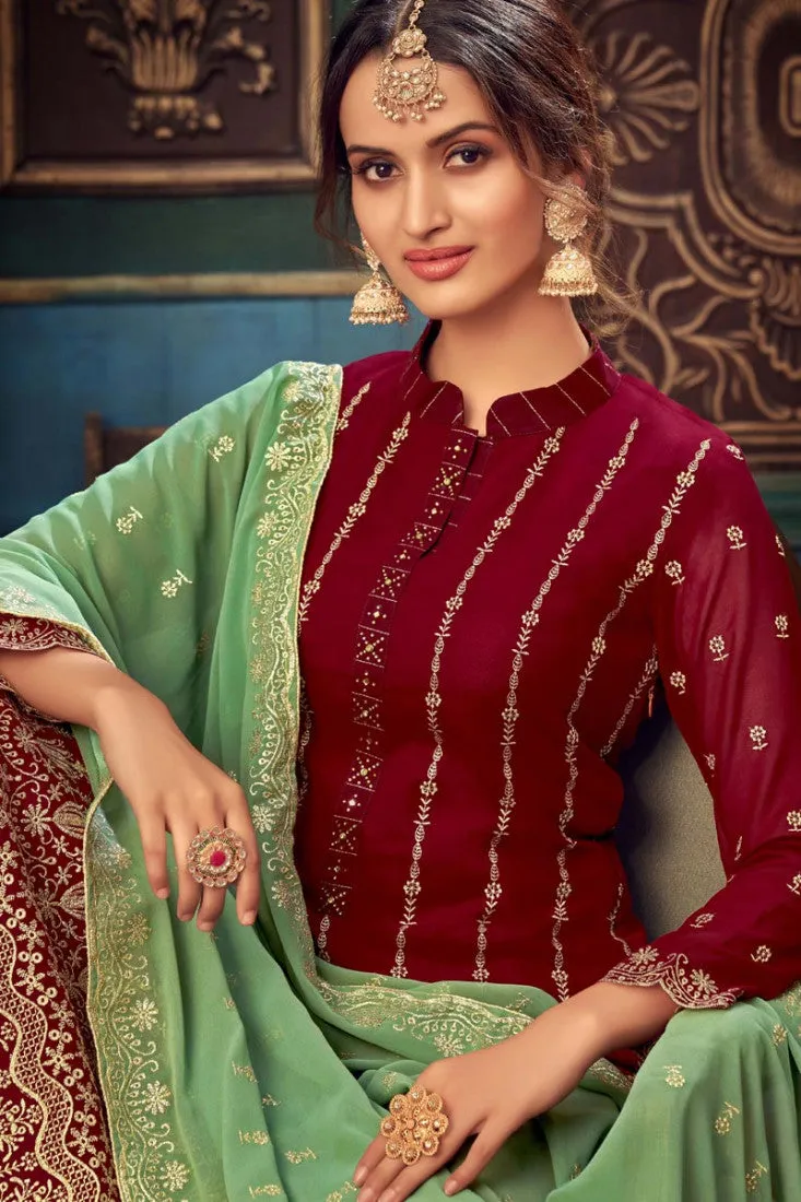Deep Maroon Faux Georgette Pakistani Sharara Suit