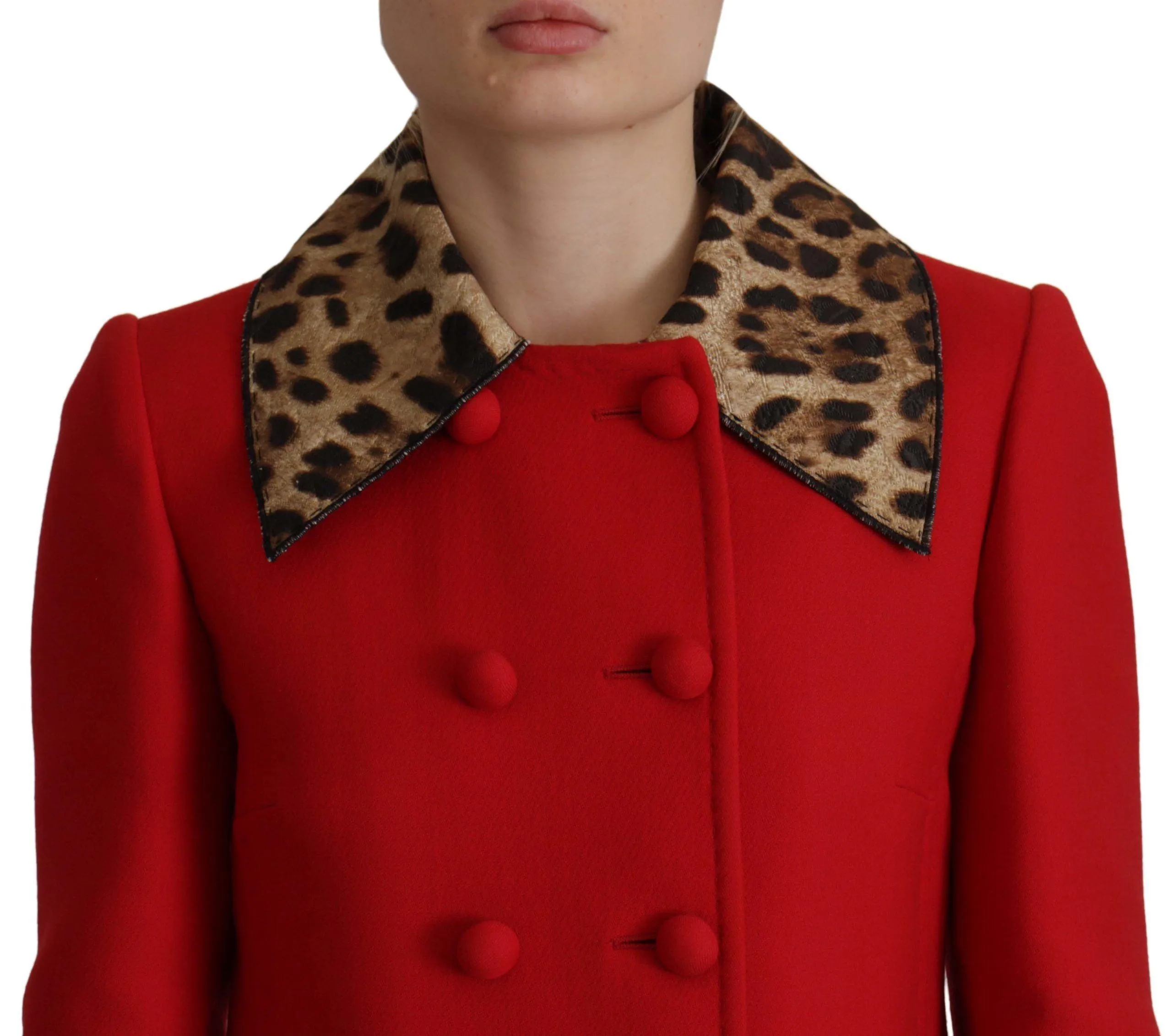 Dolce & Gabbana Red Leopard Detail Wool Jacket
