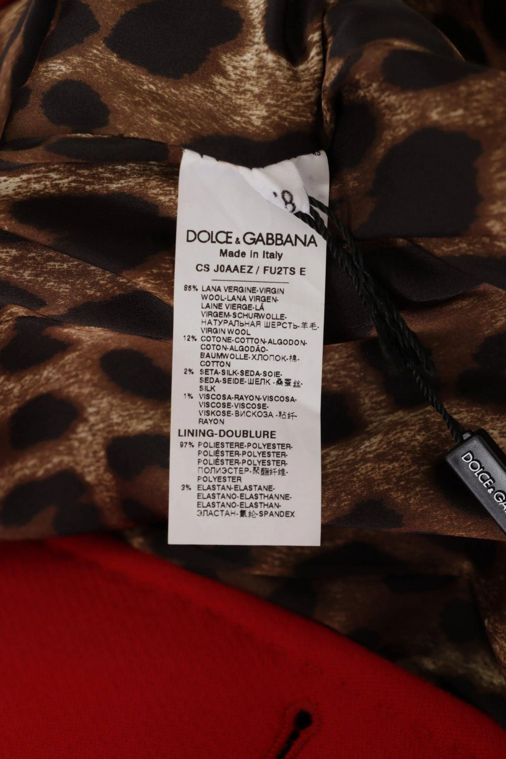 Dolce & Gabbana Red Leopard Detail Wool Jacket